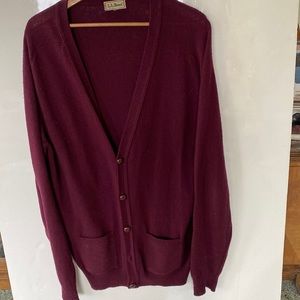 Men’s LL BEAN cranberry color wool cardigan two front pockets, probably size LT